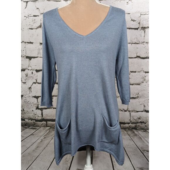 POETRY Blue Silk Cashmere Knit Top Tunic Pockets Soft Comfort Size 6 - Picture 3 of 6